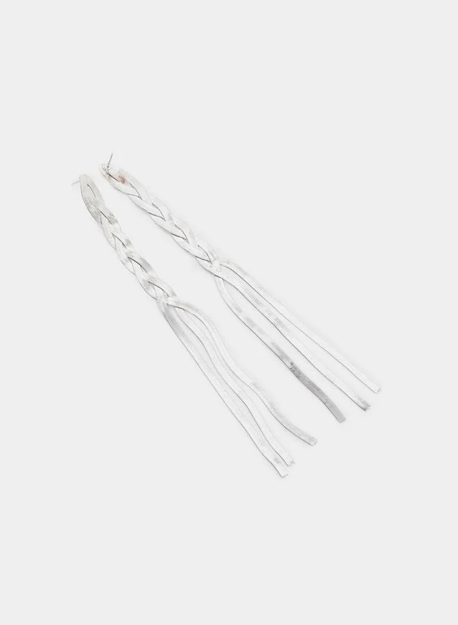 Styli Silver Plait Dangler Earrings